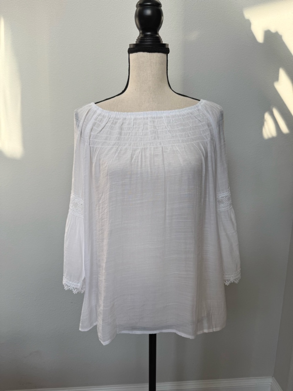 Cato White Smocked Peasant Blouse